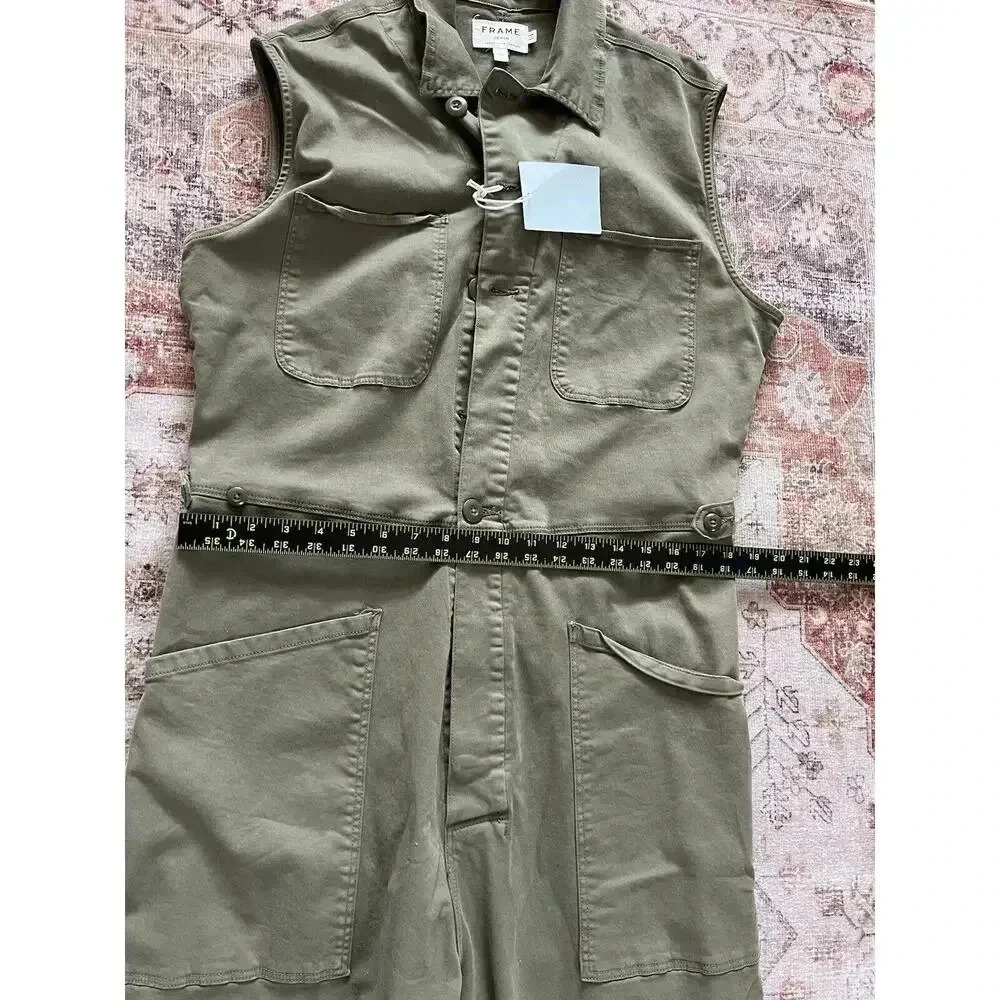 Frame Denim Le Service Sleeveless Wide Leg Green Jumpsuit Womens Size XL NWT - Picture 7 of 13